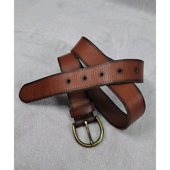 Madewell Brown Leather Belt Womens Small Distressed Brass Buckle Country Classic - Picture 1 of 10